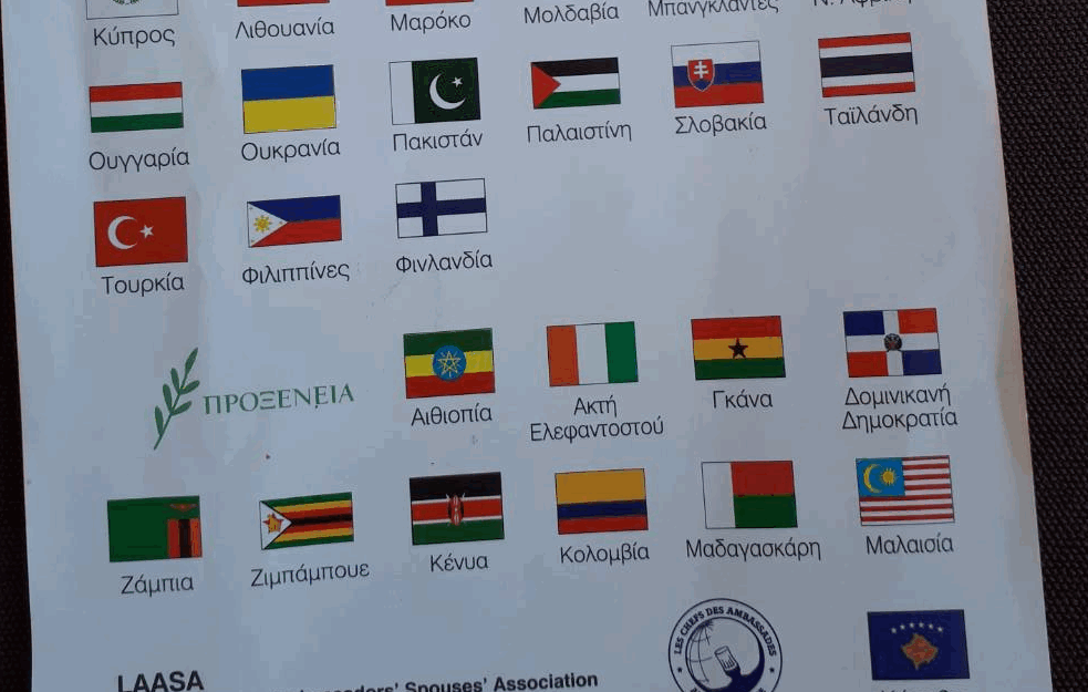 Zastava takozvane države Kosovo, poslednja u desnom donjem uglu